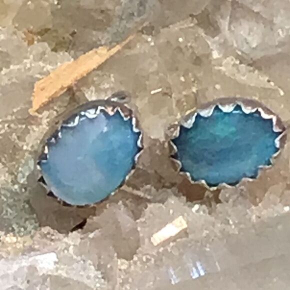 Opal & Sterling Silver Post Earrings, NEW, Ethiopian Opals, Handmade, Artisan - Picture 1 of 3